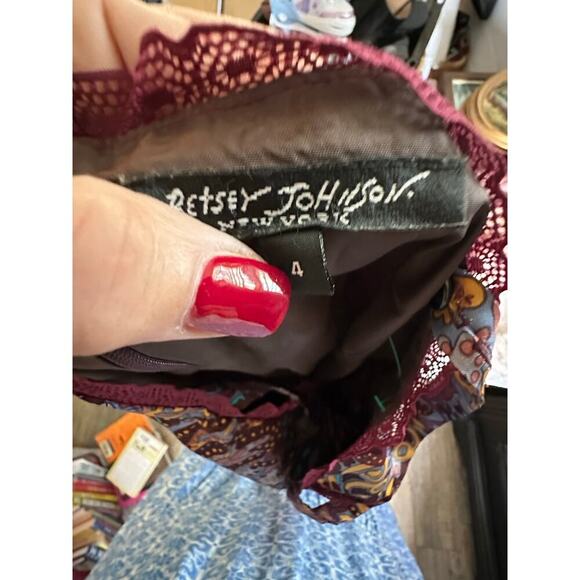 Vintage Betsey Johnson Women's Paisley Print 100% Silk Y2K 90s 2000s Size 4 - Picture 6 of 11